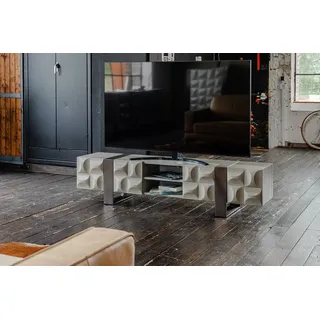 KAWOLA Margo Lowboard 180x42 cm Grau Holz/Edelstahl gebürstet