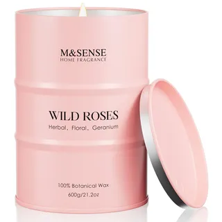 M&SENSE Wilde Rose große Duftkerze im Glas mit 130 Std langem Brenndauer 600g Sojawachskerze schöne Weihnachtskerze für Frauen Heim Deko Non Toxic