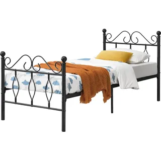 [en.casa] - Metallbett 90x200 cm Einzelbett bis 200kg Schwarz