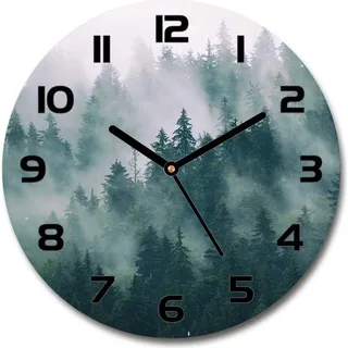 Wanduhr aus Glas 30fi Glasbild Glasuhr Gehärtetes Glas - schwarze-zeiger - Fog over the forest - Grau
