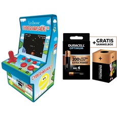 Lexibook Retro spielkonsole Cyber Arcade 200 Spiele, 2,8” LCD-Farbbildschirm + Duracell NEU Optimum AA Mignon Alkaline-Batterien