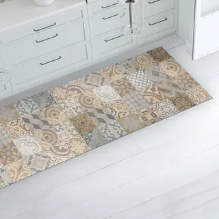 Crearreda Teppich Läufer - Küchenläufer 180x50 cm orangefarbene Zementfliesen Vinyl rutschfest und waschbar Küchenläufer aus Vinyl, 100% Made in Italy Tepiche für Wohnzimmer, Küche