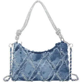 Milisente Damen Clutch Elegante Schultertasche Handtasche Hobo Abendtasche Crossbody Clutch mit Glitze Tragegurt(Denim Blau)