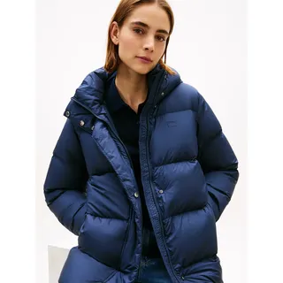 Steppmantel TOMMY HILFIGER "MODERN DOWN REG COAT", Damen, Gr. S (36), blau (schwarz night navy), Steppware, Obermaterial: 100% Polyester. Füllung: 90% Daunen, 10% Federn, unifarben, Mäntel Steppmantel, mit wärmenden Material gefüttert