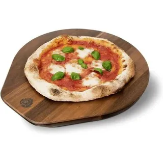 34cm Pizzabrett aus Akazieholz - runde Pizzascheibe mit Griff, Pizzatoolen, Servierbrett