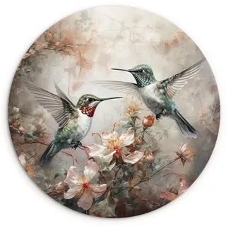 MuchoWow Wandbild Kolibri - Vögel - Blumen - Pflanzen Wanddeko Schlafzimmer 60x60 cm , Hellgrün , Kunststoff , Rund , 60x60 cm , einfache und schnelle Anbringung , Bilder & Rahmen, Bilder, Sonstige Wandbilder
