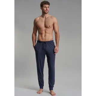 Loungehose GÖTZBURG "New York", Herren, Gr. 48S, N-Gr, blau (blau, dunkel, uni), Single Jersey, Obermaterial: 100% Baumwolle, unifarben, bequem lang, Hosen Loungehose, Baumwolle, Seitentaschen, bequem, basic, weich, atmungsaktiv