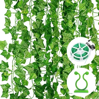 Noa Home Deco Efeu Künstlich 12 Stück 2.2M Künstliche Pflanzen Fake Pflanzen Efeu Girlande mit Halterung für Garten Hochzeit Party Wanddekoration
