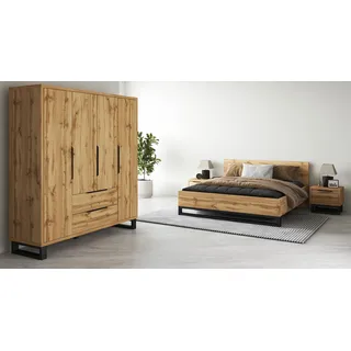 Home affaire Schlafzimmer-Set »Bronne,Komplettschlafzimmer (Set,4-St)« Schlafzimmer-Set, Schrank 191cm breit, 2xNachtische, Bett180/200cm, braun
