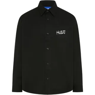 HUGO BOSS HUGO Blue Langarmhemd Oversize-Passform, Kentkragen, Rückendruck