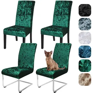Alishomtll Samt Stuhlhussen 4er/6er Set Zerknitterter Samt Stretch Stuhlbezug Schwingstühle Elastische Hussen Abnehmbare Waschbarer Stühle Schutz für Esszimmer Party Bankett Hochzeit (Grün, 4 Stück)