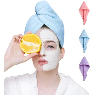 Good Nite Mikrofaser-Handtuch zum Haartrocknen, super saugfähig, gedreht, mit Knöpfen, trockenes Haar, Turbane, für Frauen und Mädchen, 3 Stück