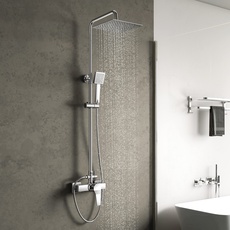 YOOZENA Einhand-Duschsäule für Badezimmer, ausziehbare Säule mit Wasserhahn, Handbrause mit Schlauch, Regendusche, quadratisch verchromt