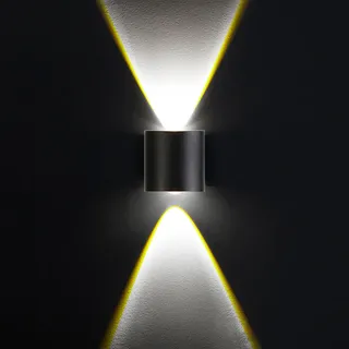 LED Wandleuchte Innen Außen, 8cm Up and Down Wandlampe, 2W 170lm Aluminium Schwarz IP65 Wasserdicht Modern Beleuchtung für Wohnzimmer Schlafzimmer - Schwarz