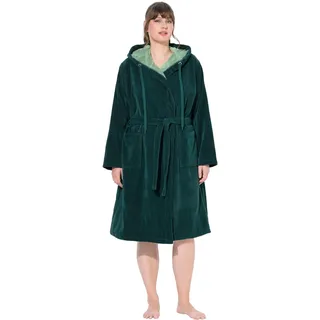 Ulla Popken Damen Bademantel, Doubbleface, Frottee, Taschen, Mitternachtsgrün, 42-44 EU