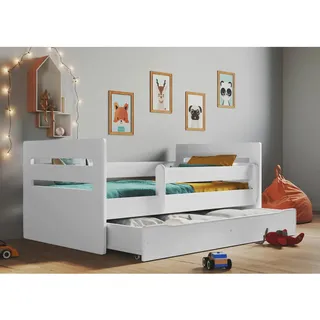 Mid.you Kinder-/Juniorbett , Grau, Weiß , Textil , Birke , Sperrholz,Schichtholz , H3 , 1-Zonen , Höhe ca. 15 cm , links montierbar, rechts montierbar , 80x140 cm , Bettkasten, Lattenrost, Matratze, mit Schubkästen,nicht verstellbar , Babymöbel & Kindermöbel, Kinderzimmer & Jugendzimmer, Kinderbetten, Kinderbetten & Jugendbetten