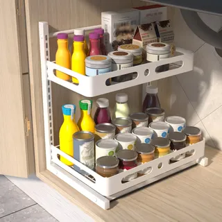 KKC Küche gewürzregal, Arbeitsplatten Schrank verstellbar Organizer mit Schiebeschublade, Badezimmer unter waschbecken Robustes Metall duschregal duschablage ohne Bohren