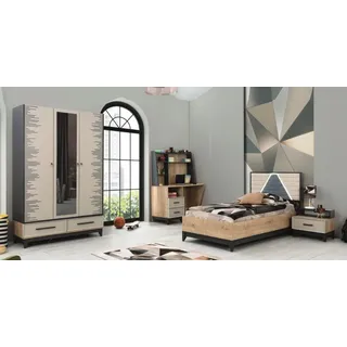 JV moebel Komplette Kindermöbel Jugendbett Bett Holz Set 4tlg Kinderzimmer Braun braun
