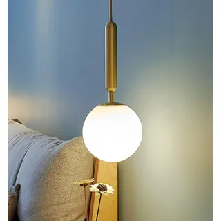KRUIHAN Moderne Gold Globe Pendelleuchte Weiß Ball Glas Lampenschirm Verstellbare Höhe Hängeleuchte für Küche Insel Essen Schlafzimmer,20CM