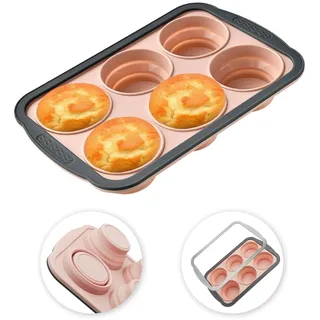 LeKuni Muffin Backform Silikon mit Metallverstärktem Rahmen, Mini Muffinform für 6 Tassen, Cupcake Förmchen Standardgröße, Backblech, Muffinförmchen, Antihaftbeschichtet, Ungiftig für Den Ofen