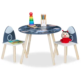 Relaxdays Kindersitzgruppe, 3-TLG., Space Dino, Kindertisch mit 2 Stühlen, Mädchen & Jungen, Sitzecke Kinderzimmer, bunt