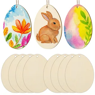 Toyandona 20 StüCk Ostereier HolzanhäNger Zum Bemalen Und AufhäNgen Mit Hanfseil Bastelset FüR DIY Dekorationen HäNgende Ostern Deko FüR Haus Garten Und Party