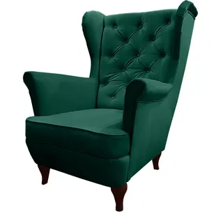 Beautysofa Chesterfield-Sessel Falco grün mit Holzbeinen , Grün , 82x102x92 cm , Wohnzimmer, Sessel, Ohrensessel