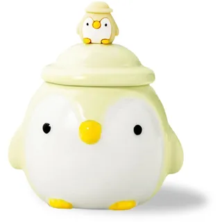 Pinguin Tasse, Lustige Tasse, Keramik Tasse mit Deckel und Löffel, 3D Tasse Kaffee, Pinguin Geschenk Cute Mug, Süße Tassen Geschenk für Geburtstag, Abschluss, Weihnachten, Halloween 400ML(Gelb)