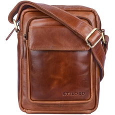 STILORD 'Jannis' Leder Umhängetasche Männer klein Vintage Messenger Bag Herren-Tasche Tablettasche für 9.7 Zoll iPad Schultertasche aus echtem Leder, Farbe:Cognac - glänzend