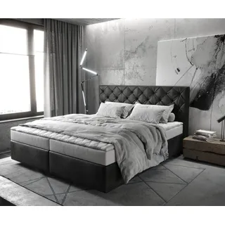 DELIFE Boxspringbett Dream-Great 180x200 cm Mikrofaser Anthrazit Vintage mit Matratze und Topper - Grau