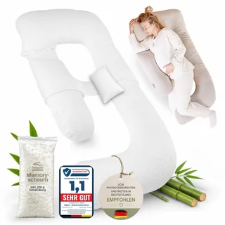 Ellphie Seitenschläferkissen XL, Schwangerschaftskissen, Stillkissen, Memory Foam Füllung, Kissenbezug 100% Baumwolle, Kuschelkissen, Lagerungskissen, Viskosebezug, Pregnancy Pillow, grau