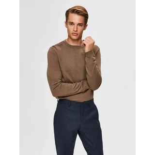 Rundhalspullover SELECTED "SLHBERG CREW NECK NOOS", Herren, Gr. M, beige, Strick, Obermaterial: 100% Baumwolle, unifarben, regular fit normal, Rundhals, Rippbündchen, Pullover Rundhalspullover, Baumwolle, regular fit