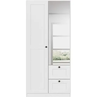 Drehtürenschrank RAUCH "Kleiderschrank Schrank Garderobe Ankleide Schlafzimmerschrank YLVA", weiß, B:90cm H:197cm T:54cm, Holzwerkstoff, Schränke, Drehtürenschrank, skandinavischer Style mit Rahmenfront und Knopfgriffen MADE IN GERMANY