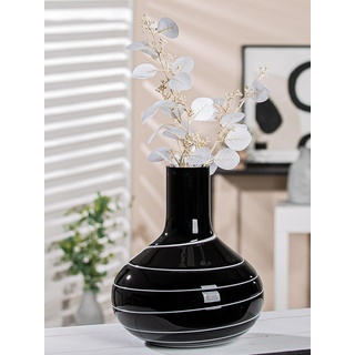 Gilde Deko Vase schwarz weiß - Moderne Dekovase Dekoobjekt Glasvase Blumenvase handgefertigt aus Farbglas - Höhe 28 cm