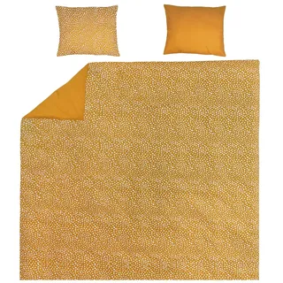 MEYCO Home Cheetah/Uni Bettwäsche Doppelbett (Baumwolle, atmungsaktives Material, einfache Pflege, praktischer Einschlagstreifen, Maße: 240 x 200/220 cm), Honig Gold