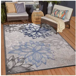 Sanat Floral 2 Outdoor-Teppich 60 x 110 cm Blau/Grau