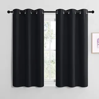 NICETOWN Thermo Vorhang Schwarz Kurze Verdunklungsvorhänge mit Ösen | H120 x B107 cm, Scheibengardinen Modern, 2er Set, Küchengardinen Kurz, Thermo Vorhang gegen Hitze, Curtains for Bedroom