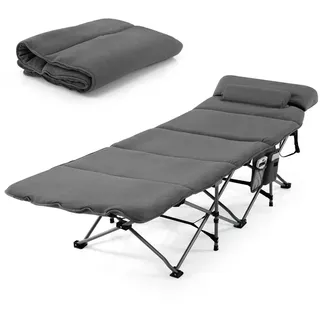 Costway Campingbett mit Matratze+Kissen Grau , Metall , Schlafzimmer, Betten, Gästebetten, Klappbetten