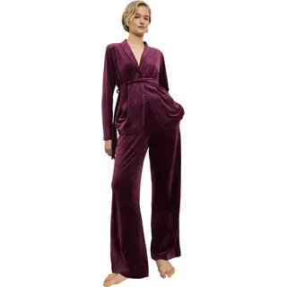 Homewearhose TRIUMPH "Sensual Velour Wide Leg Trousers", Damen, Gr. 38, N-Gr, lila (deep burgundy), Samt, 95% Polyester, 5% Elasthan, unifarben, bequem knöchellang, Hosen Homewearhose, elegante lässige Passform