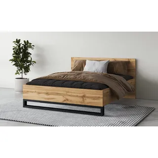 Home Affaire »Bronne, TOPESELLER industrial Design", braun (wotan eiche, wotan eiche, schwarz), B:168cm H:93,5cm L:208,5cm, Betten, Bettgestell, mit Kufen in Metalloptik, FSC-zertifiziert, Made in EU