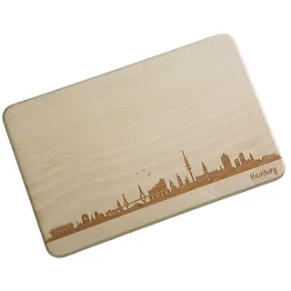 Brotzeitbrett Hamburg Skyline | Frühstücksbrettchen aus Buche | Holz Schneidbrett | Hamburg Souvenir | Frühstücksbrett (Standard S (22x14x1cm), 1. ohne persönlicher Gravur)