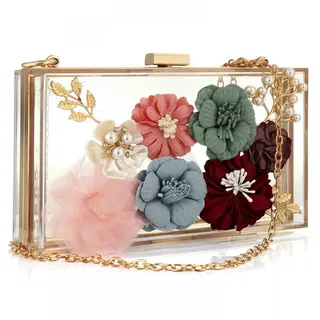 Gets PU Leder Geldbörsen und Handtaschen für Frauen Floral Perlen Clutch Geldbörse für Hochzeit Klar Crossbody Tasche, Transparent, Einheitsgröße