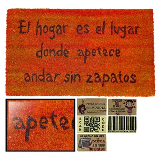 LucaHome Fußmatte aus natürlicher Kokosfaser, 70 x 40 cm, mit Rutschfester Unterseite, Spaß ohne Schuhe, Orange, saugfähig für den Eingangsbereich, ideal für Außentüren oder Flur