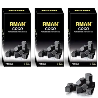 RMAN 3KG Coconut Shell Charcoal, Shisha Kohle, Shisha Naturkohle Kokosnuss | BBQ, Hochwertige, Kokosnuss Kokos, Coal Briketts, mit Langer Brenndauer