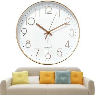 Stille moderne quartz wanduhr ohne Tickgeräusch, große kinderfreundliche Wanduhr, Uhrwerk für stille Wanduhr (Weiß/Roségold)