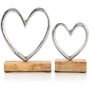 Logbuch-Verlag 2 Herzen Metall Holz Herzfigur Geschenk zu Valentinstag Hochzeit Muttertag 11-15 cm Geschenkset