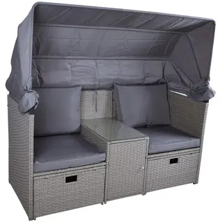 Gardenson Loungegarnitur , Grau, Grün , Metall, Kunststoff, Textil , Füllung: Polyester,Polyester , UV-beständig, wetterbeständig, hochklappbare Sonnenblende, Tisch mit Glasplatte, Stauraum, geeignet für Balkon , Gartenmöbel, Loungemöbel, Loungegarnituren