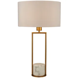 Tischleuchte Tischlampe 62 cm in Gold Weiß Marmor Stoff Metall E27 Wohnzimmer