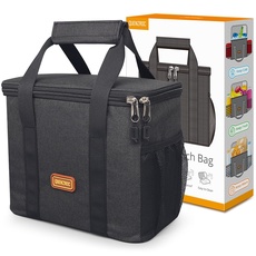 QUENZROC Lunch Tasche für Damen Herren, Schwarze Lunchtasche Picknicktasche Lunchbox 5L Kleine Kühltasche für Büro Arbeit, Geschenkbox Edition