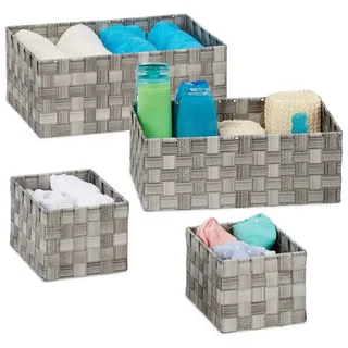 Relaxdays Aufbewahrungskorb 4er Set geflochten eckig 3 Größen  grau